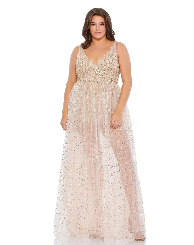 Nude Gold 20W Mac Duggal 67742 Long Plus Size Prom Formal Gown