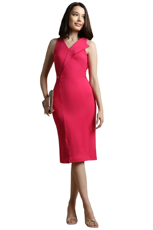 Allen Solly Women's Polyester Asymmetrical Knee-Length Dress (AHDRERGH104760_Pink