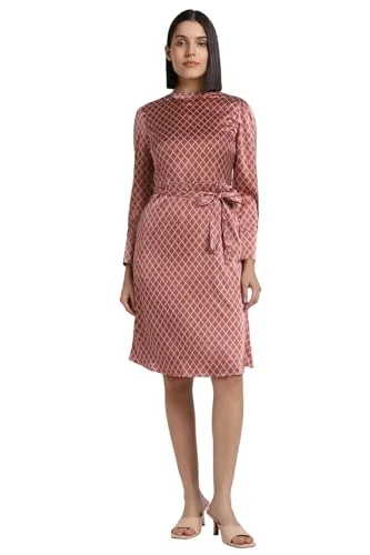 Allen Solly Women's Polyester Blend Modern Knee-Length Dress (AHDRWRGFQ60089_Brown