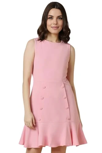 Allen Solly Women's Polyester Modern Mid-Thigh Length Dress (AHCDWRGF394420_Pink