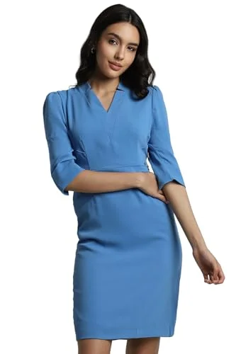 Allen Solly Women's Polyester Shift Mid-Thigh Length Dress (AHDRWRGFX29696_Blue