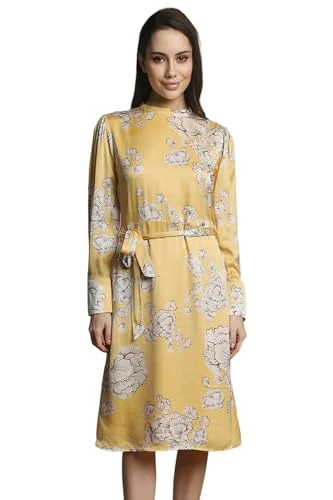 Allen Solly Women's Viscose Asymmetrical Knee-Length Dress (AHDRWRGF608992_Yellow