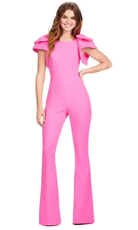 Ashley Lauren 11422 - Bow Accent Sleeve Scuba Jumpsuit