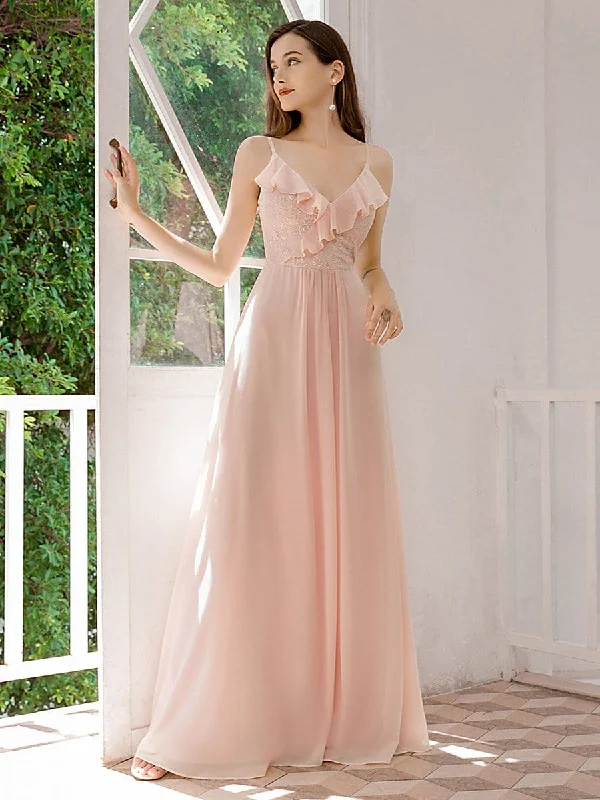 Flattering Spaghetti Straps V-neck Chiffon Bridesmaid Dresses