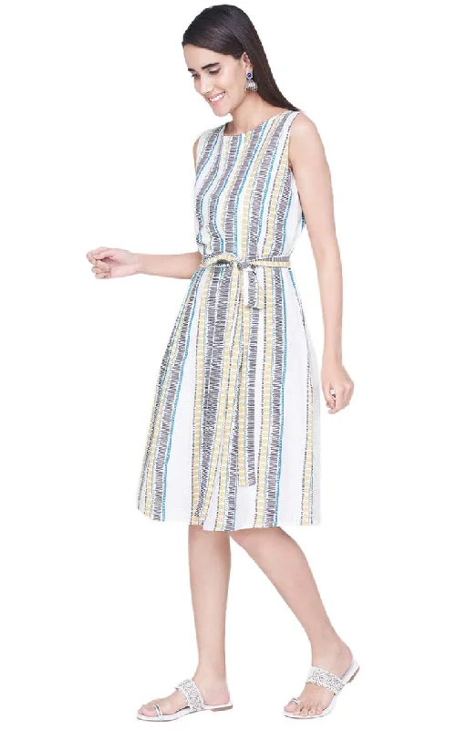 global desi Women's Cotton a-line Dress (SS19GU021DRCYD_Off White_XS)