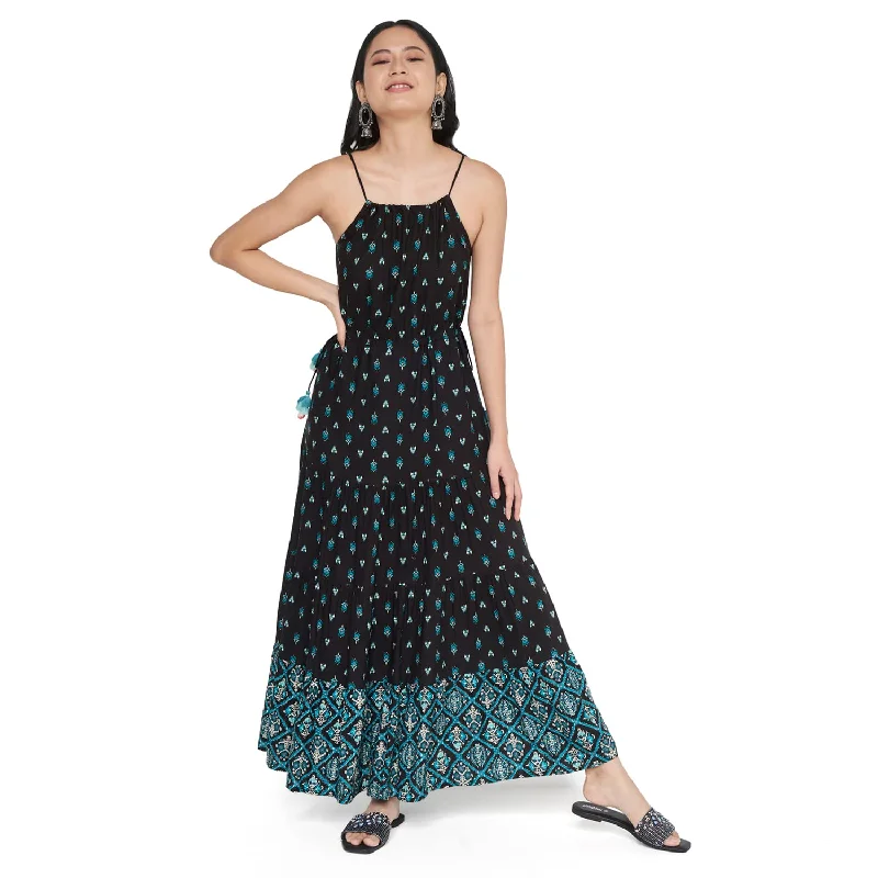 Global Desi Women's Viscose Fit and Flare Regular Length Dress (FW22GH189MXRY_Black_S)