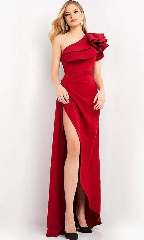 Jovani - 04352 Asymmetric Ruffled Slit A-line Dress