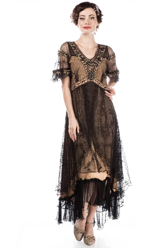 Kara Modern Victorian Dress in Black/Gold by Nataya