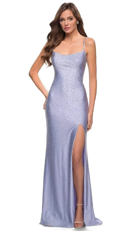 La Femme - 29899 Rhinestone Studded High Slit Dress