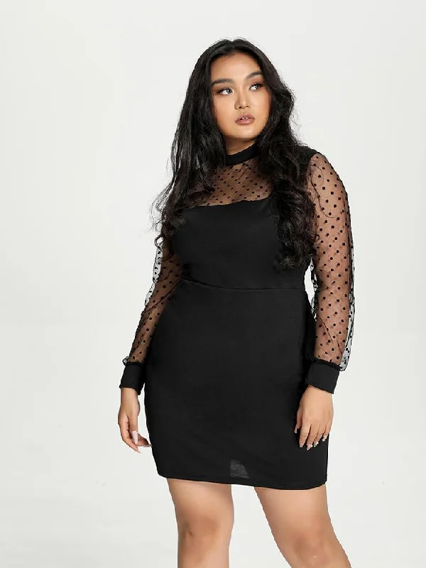 Mesh Dot Patchwork Dress zanus