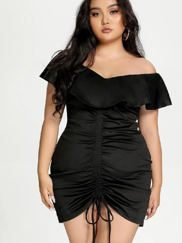 Ruched Ruffle Solid Dress