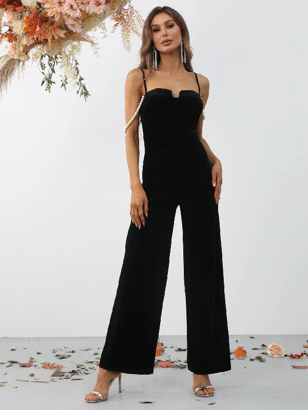 Spaghetti Strap Sweetheart Velvet Prom Jumpsuit