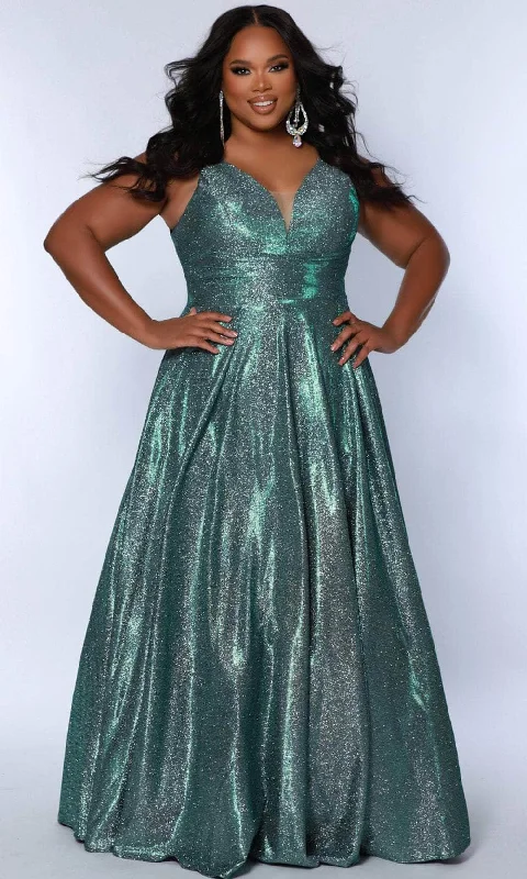 Sydney's Closet SC7378 - Shimmer Metallic V-Neck Prom Dress