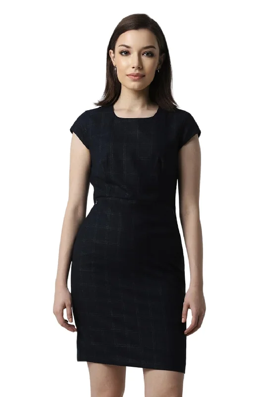 Van Heusen Women's Polyester Blend Asymmetrical Mid-Thigh Length Dress (VWDRFRGFP28456_Navy