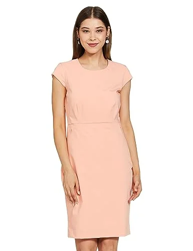 Van Heusen Women's Polyester Blend Modern Below The Knee Dress (VWDRFRGFQ15577_Pink