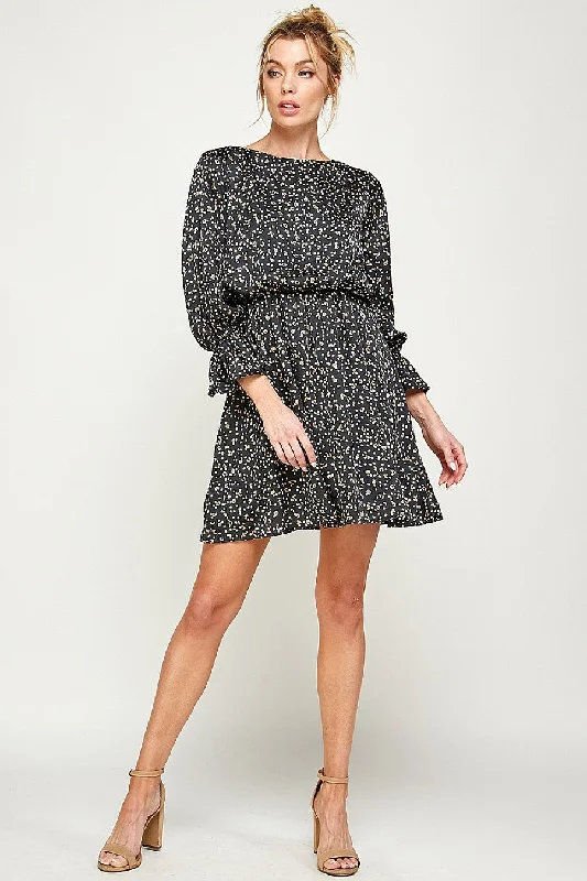 3/4 Sleeve Printed Short Dress