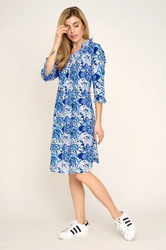 Annabel Cotton Tunic in Blue Seas & White Floral