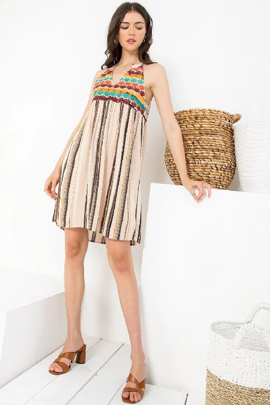 Short Embroidered Print Halter Dress