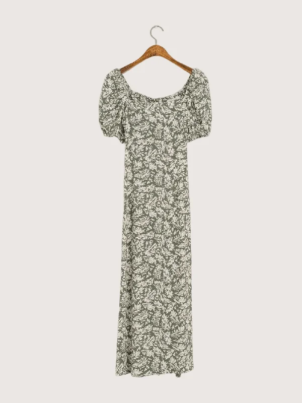 Square Neck Leaf Print Dress