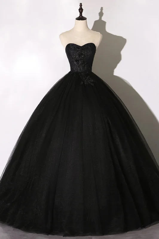 Black Scoop Neckline Tulle Lace Long Formal Evening Dress