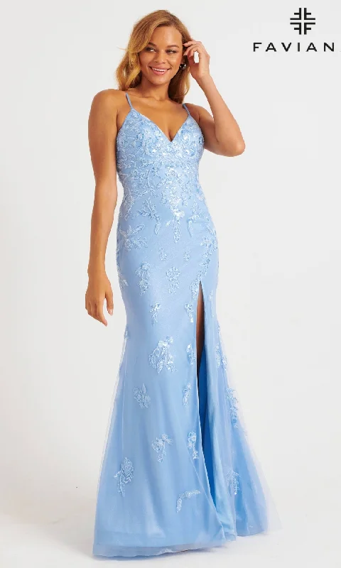 Shimmer Tulle V-Neck Prom Dress: Faviana 11229