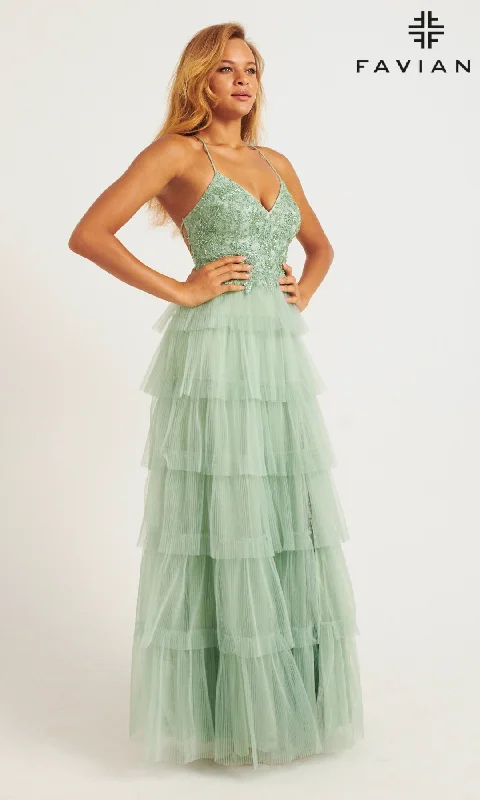 Tiered A-Line Tulle Prom Dress: Faviana 11231