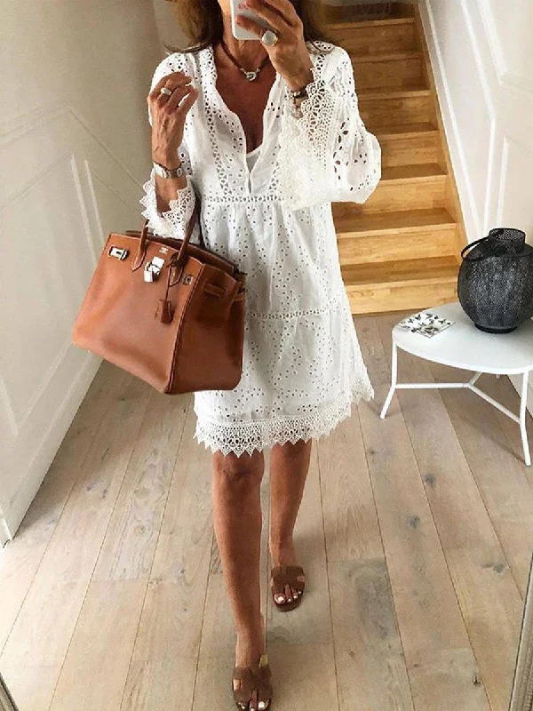 Hollow Lace Loose Short Sleeve Casual Dress