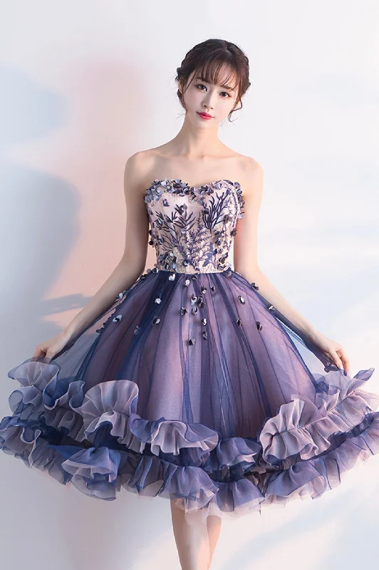 Purple Strapless Tulle Short A-Line Prom Dress