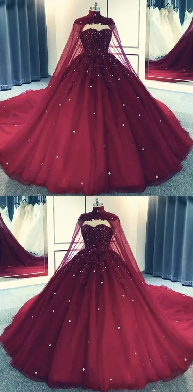 Tulle Ball Gown Prom Dress With Cape