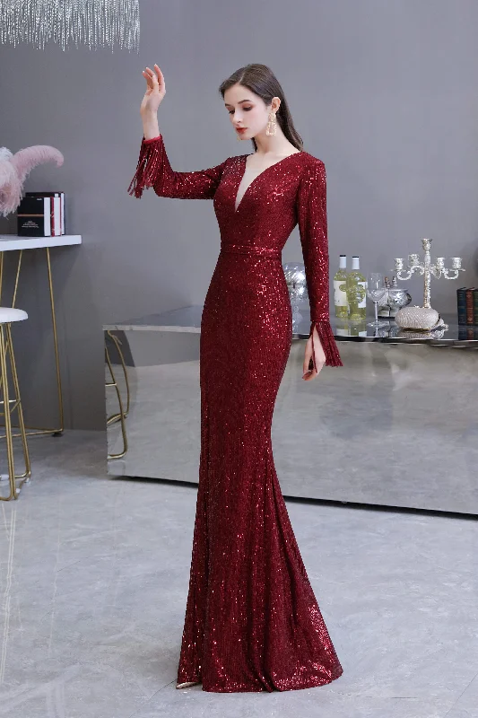 Long Sleeve V Neck Floor Length Crystal Beaded Sequins Mermaid Corset Prom Dresses outfit