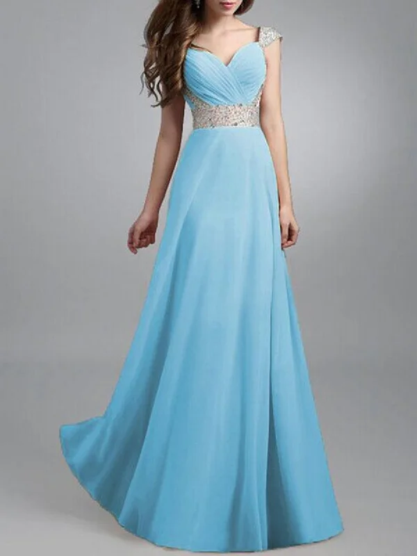 Sweet Heart Sequin Pleated Bodice Chiffon Evening Dress