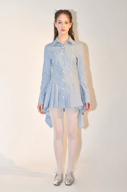 [ODD ONE OUT] SS 24 DENIM STRIPE DRAPE SHIRT DRESS