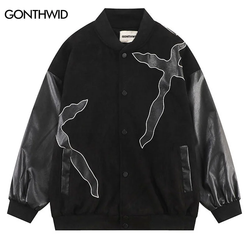 Baseball Bomber Jacket Streetwear Hip Hop Embroidery Patchwork Leather Varsity Jackets Harajuku Men Women Casual College Coats