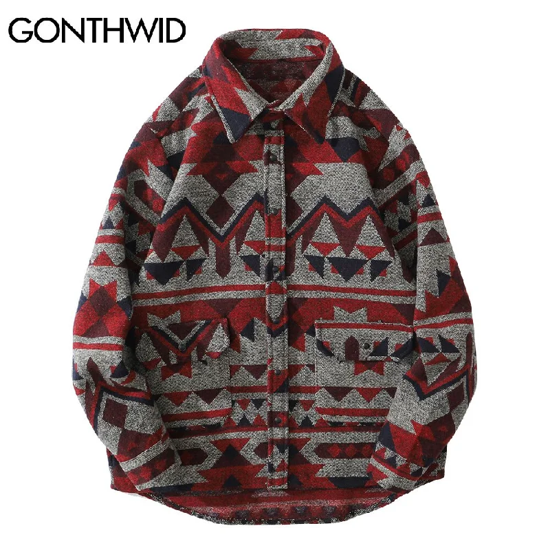 GONTHWID Thick Shirts Coat Streetwear Hip Hop Pockets Geometric Color Block Shirt Men Harajuku Casual Shirts Jacket Tops