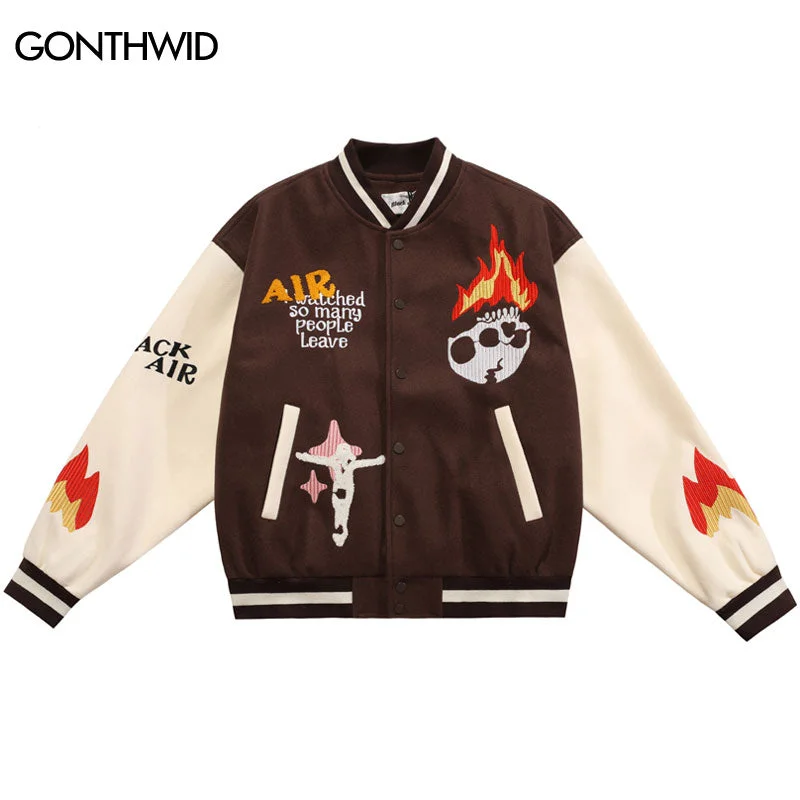 Hip Hop Baseball Bomber Jacket Streetwear Hip Hop Embroidery Skull Skeleton Letter Patchwork Varsity Coats Harajuku Casual Coats