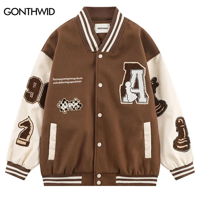 Hip Hop Baseball Jacket Men Embroidery Letter Leather Sleeve Patchwork Bomber Jackets Streetwear 2023 Autumn Casual Varsity Coat