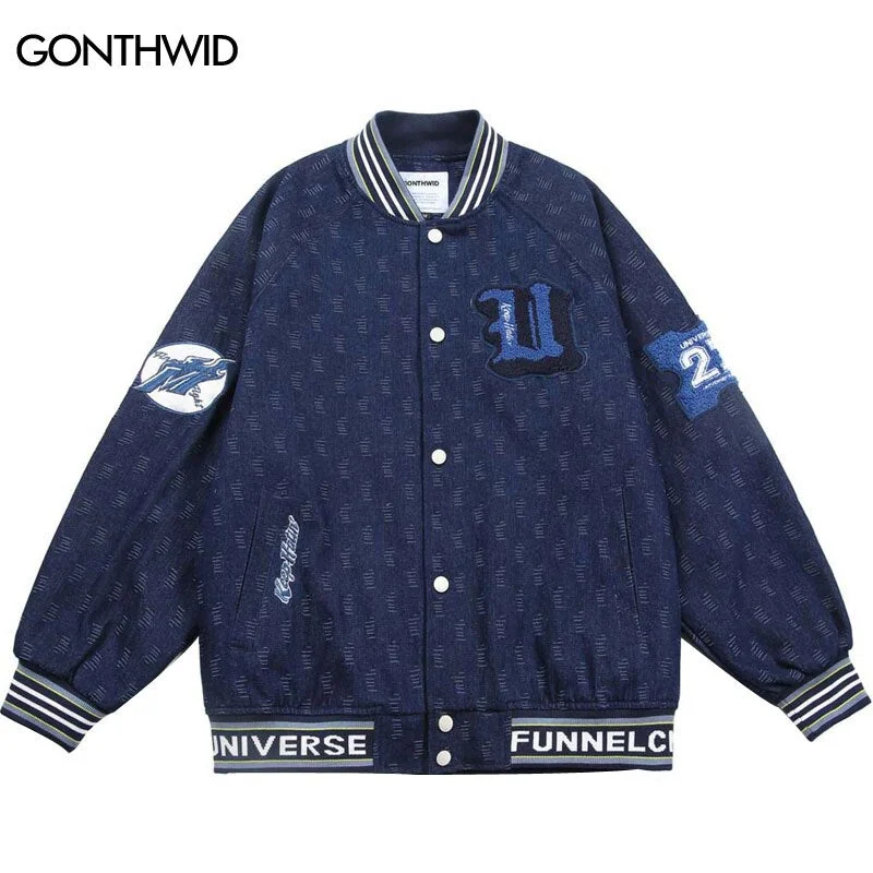 Hip Hop Baseball Jacket Vintage Embroidery Letter Bomber Varsity Coat Streetwear Men Women Harajuku Casual Bomber Jacket