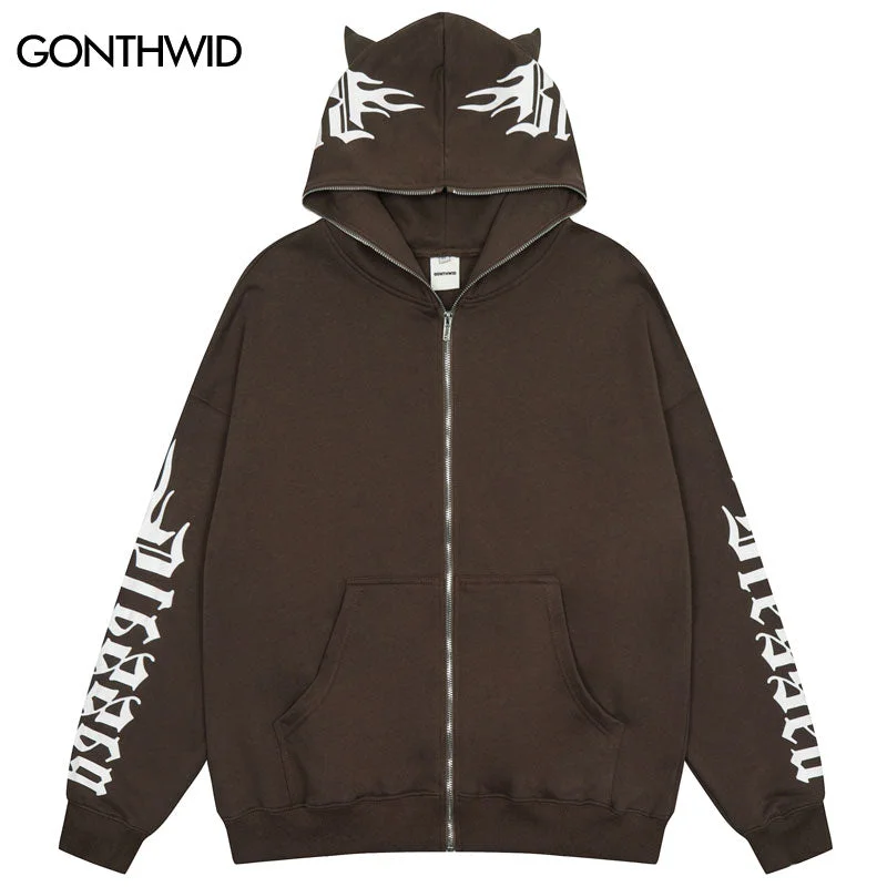 Hip Hop Hoodie Sweatshirt Jacket Y2K Streetwear Grunge Letter Print Zip Up Hooded Coat 2023 Vintage Harajuku Casual Cotton Tops