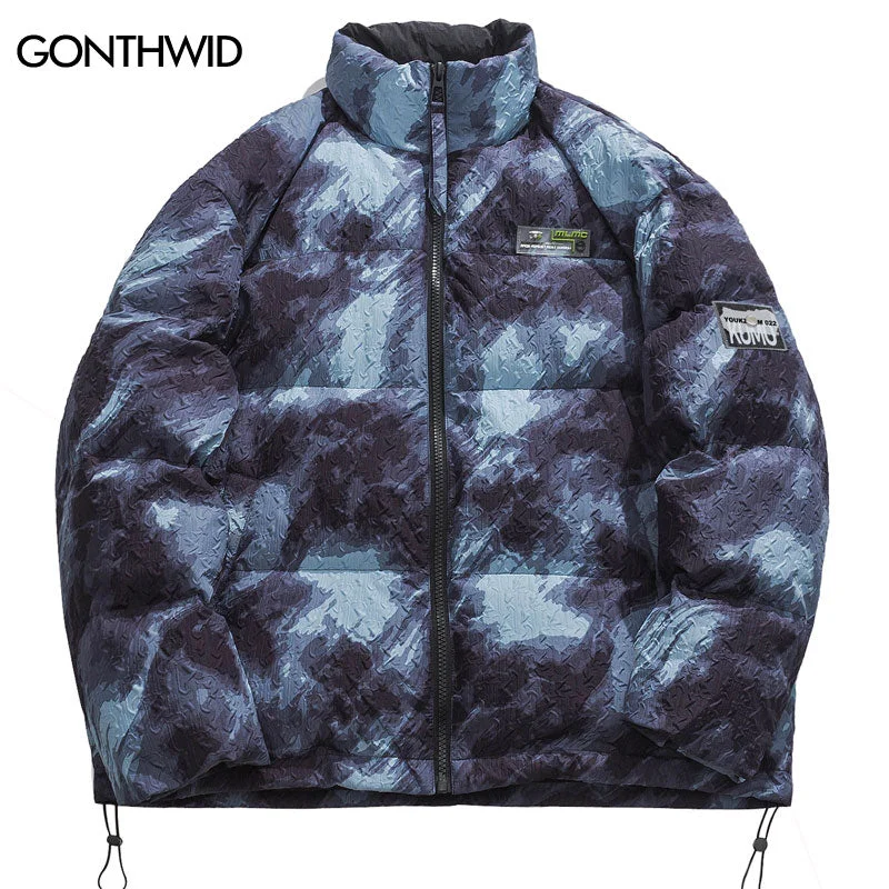 Hip Hop Winter Jacket Parkas Streetwear Tie Dye Camouflage Padded Coat Mens Harajuku Casual Thick Warm Jackets Outwear