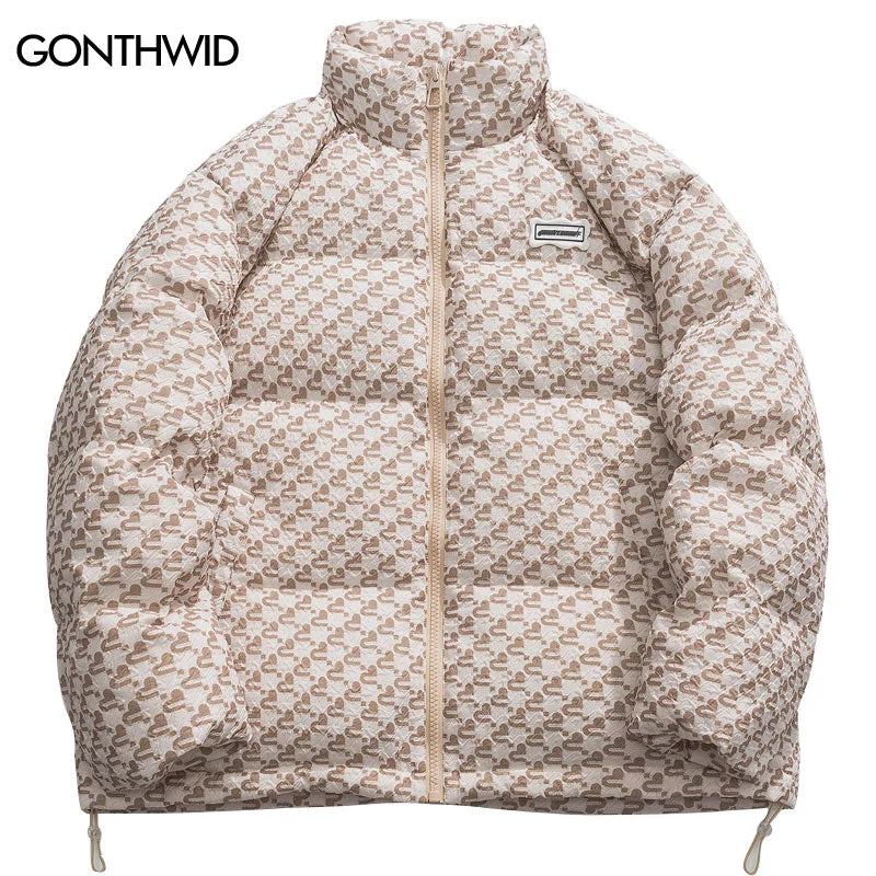 Men Winter Jacket Parkas Streetwear Harajuku Print Warm Thick Puffer Jackets Hip Hop Casual Loose Bubble Coat Clothes