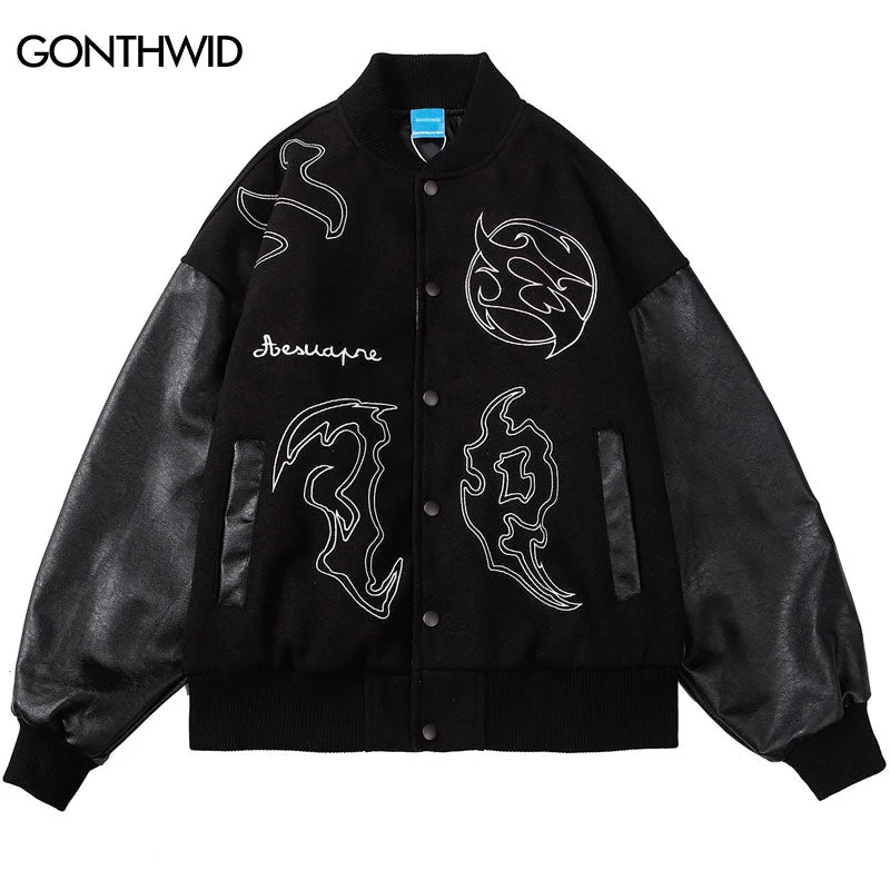 Mens Patchwork Baseball Jackets Hip Hop Varsity Retro Embrodiery Bomber Coats Streetwear Harajuku Casual Varsity College Jacket