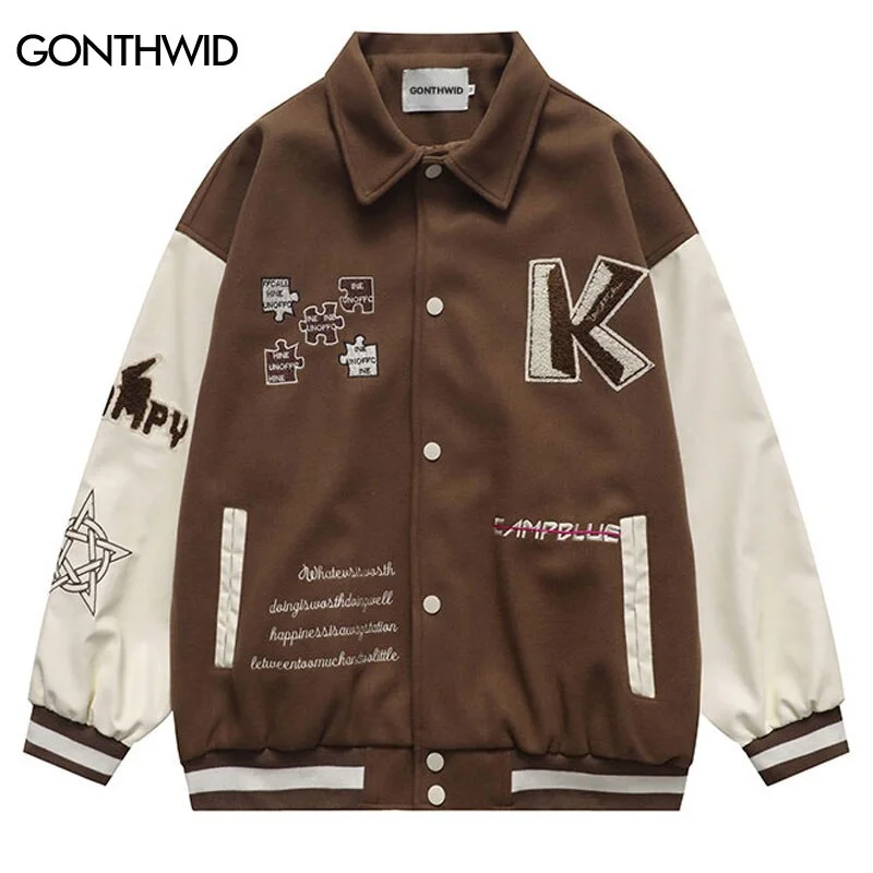 Varsity Baseball Bomber Jacket Streetwear Vintage Embroidered Letter Jacket Men 2023 Harajuku Casual Patchwork College Coat Male