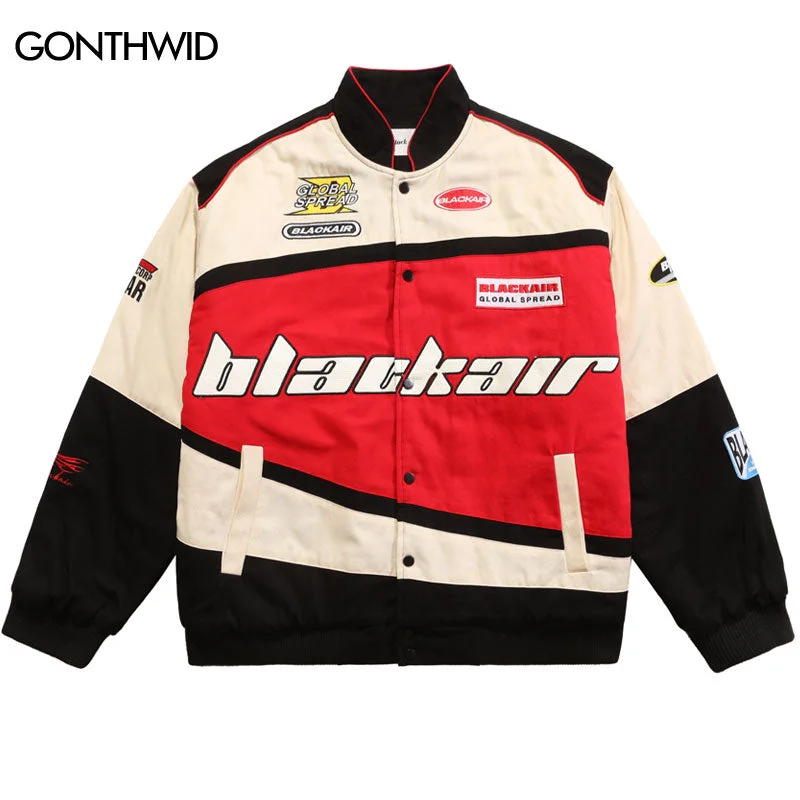 Vintage Racing Jacket Streetwear Retro Embroidery Letter Racer Motocycle Coats Men Women Casual Varsity Baseball Outwear