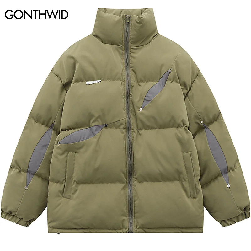 Winter Jacket Men Paraks Thicken Warm Coat Streetwear Hip Hop Patchwork Padded Bubble Coat Harajuku Casual Loose Jackets