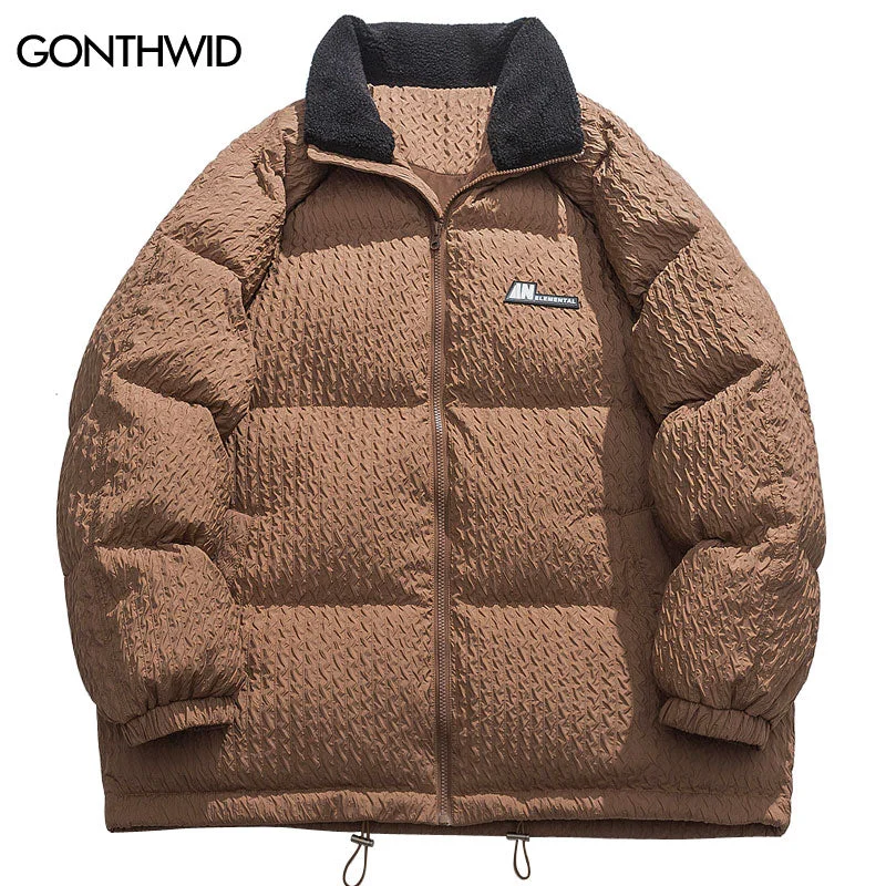 Winter Jacket Men Parkas Harajuku Faux Fur Collar Thicken Warm Coats Streetwear Casual Solid Color Puffer Bubble Jackets