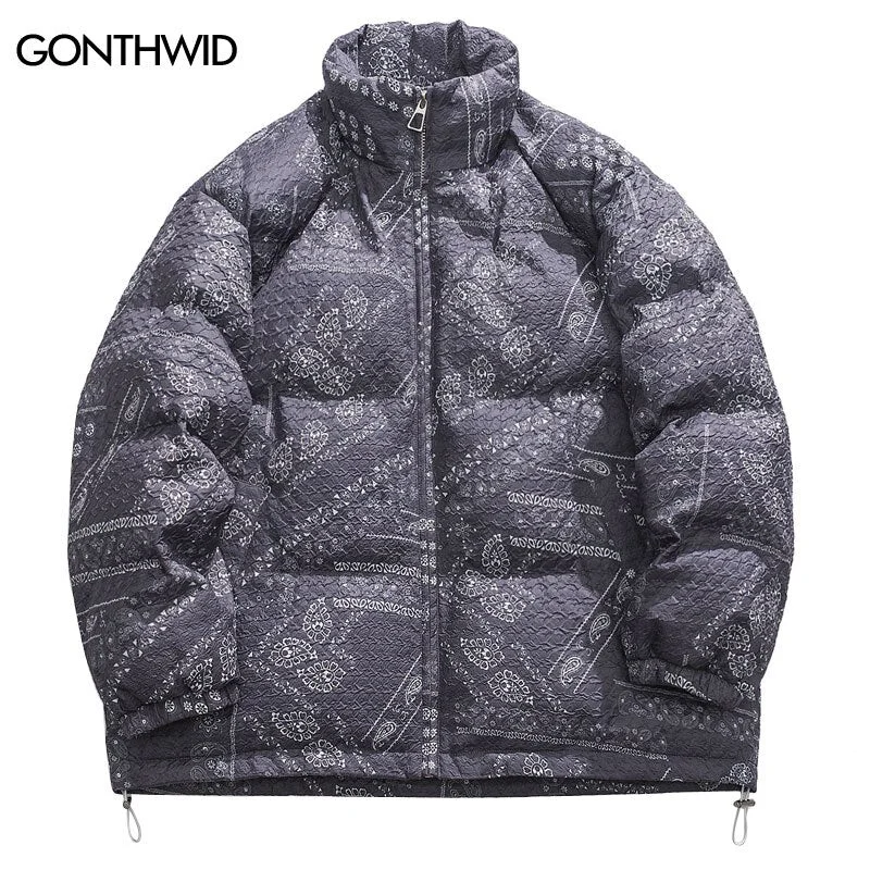 Winter Jacket Men Parkas Streetwear Hip Hop Bandana Paistey Print Thick Warm Padded Coat 2023 Harajuku Casual Outwear