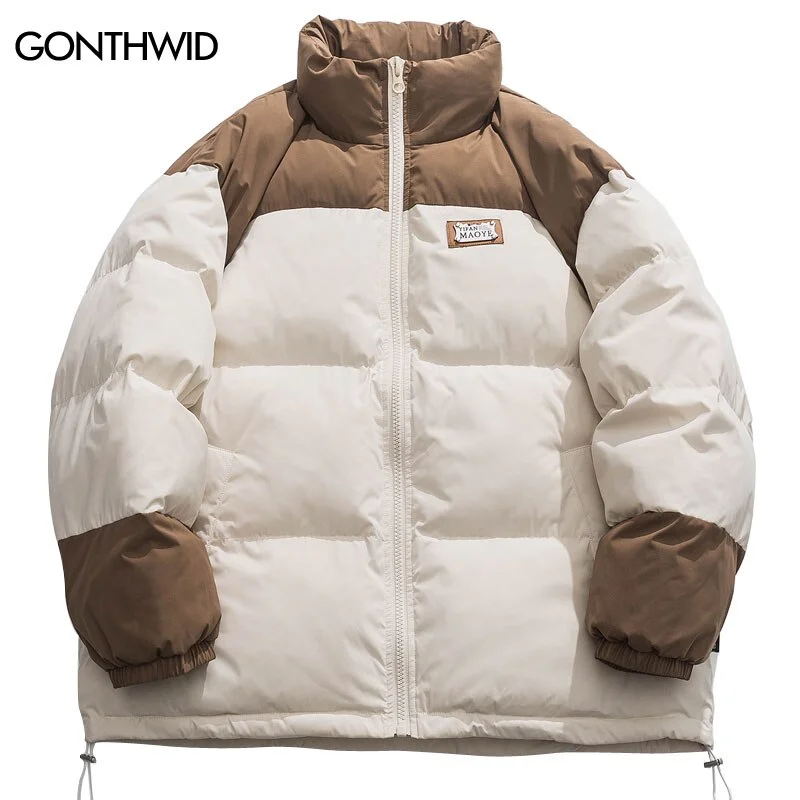 Winter Jacket Men Parkas Thicken Warm Coat Harajuku Color Block Patchwork Puffer Bubble Coats Hip Hop Casual Streetwear