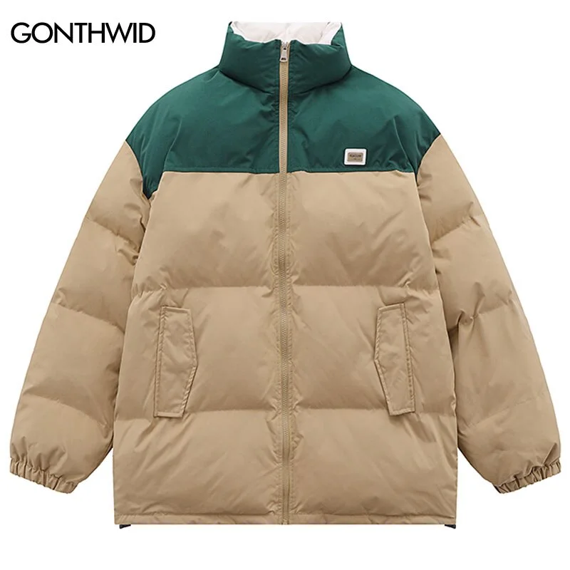 Winter Jackets Men Parkas Streetwear Color Block Patchwork Thick Warm Bubble Padded Jacket Hip Hop Casual Puffer Coats