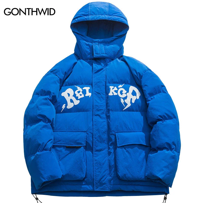 Winter Men Hooded Jackets Parkas Streetwear Solid Color Thicken Warm Puffer Jacket Hip Hop Harajuku Casual Bubble Coats